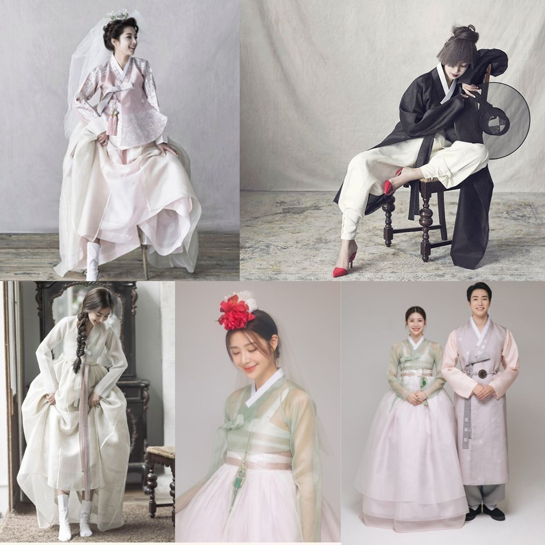 Korean Traditional Dress Hanbok Set-Ivory Jacket & Orange Skirt Bag & Petticoat