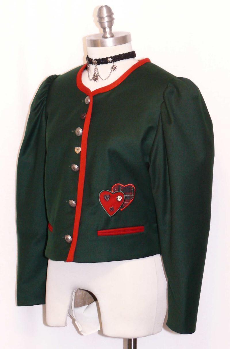 GREEN ~ BOILED WOOL German Women Short HEARTS Dress Skirt Suit JACKET Eu 38 10 M