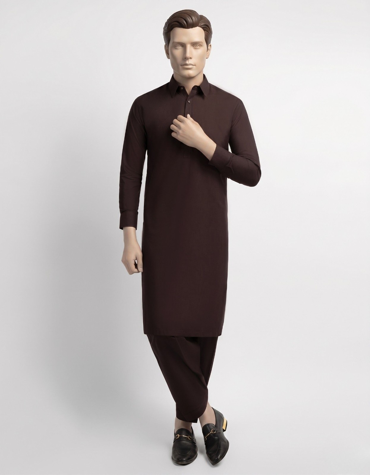 Men’s Maroon Cotton Traditional Pakistani Shalwar Kameez Suit Set – Gift
