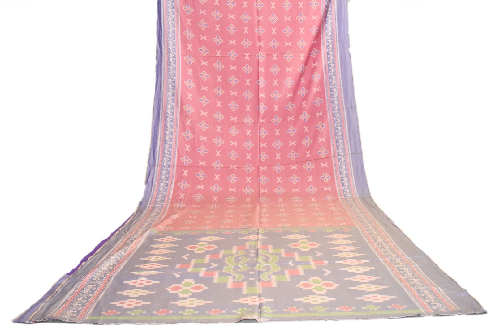 FNC Vintage Saree Pink Sambhalpuri Hand Woven Ikat Printed Silk Sari Fabric 5YD