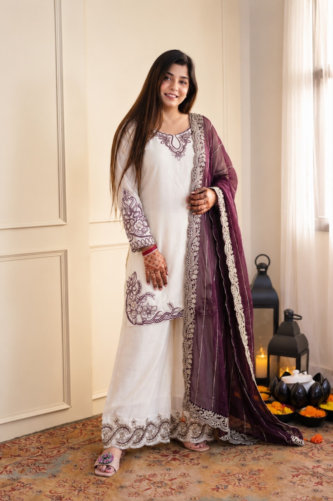 ReadyMade Pakistani Heavy Micro Cotton Women Piece Party Wear Dress Set Palazzo