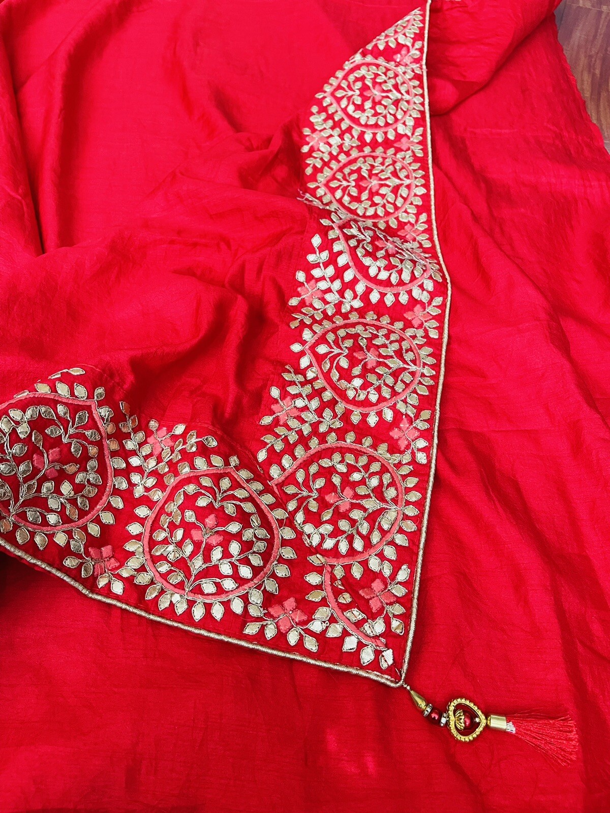 New Silk Gota Patti Border Saree Blouse Party Wedding Not Benarasi Pattu