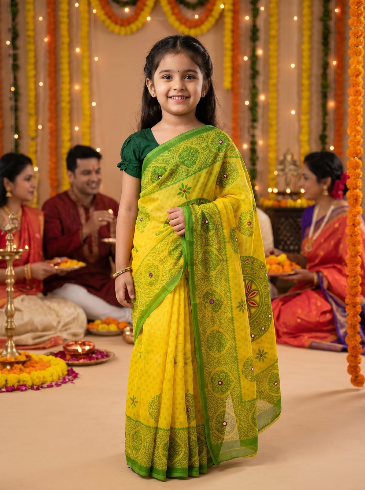 Girl printed cotton soft saree and blouse size 30 ( 3-6years)