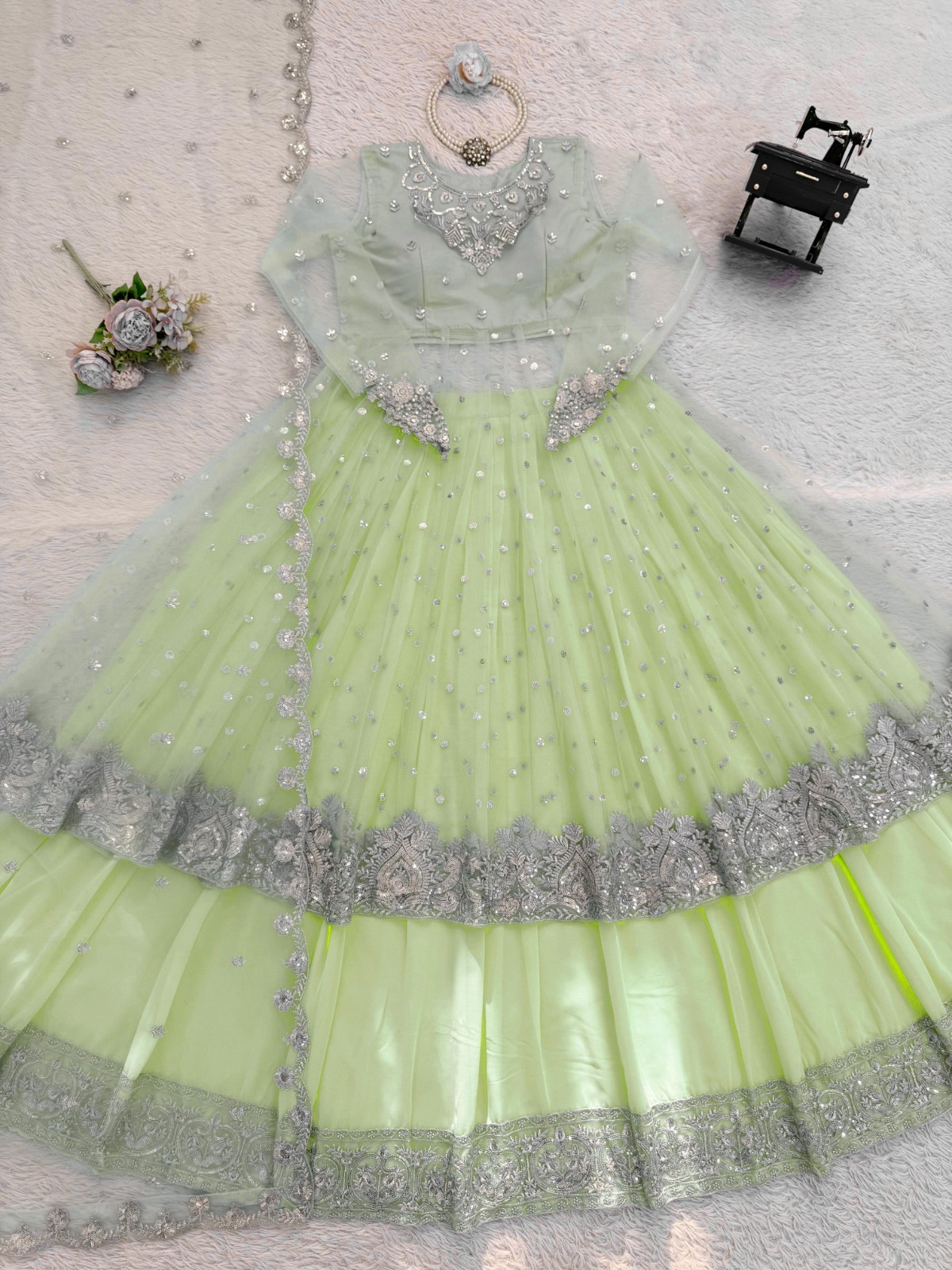 Beautiful Faux Georgette Lehenga Choli Indian Party Wear Lehenga Dupatta Dress