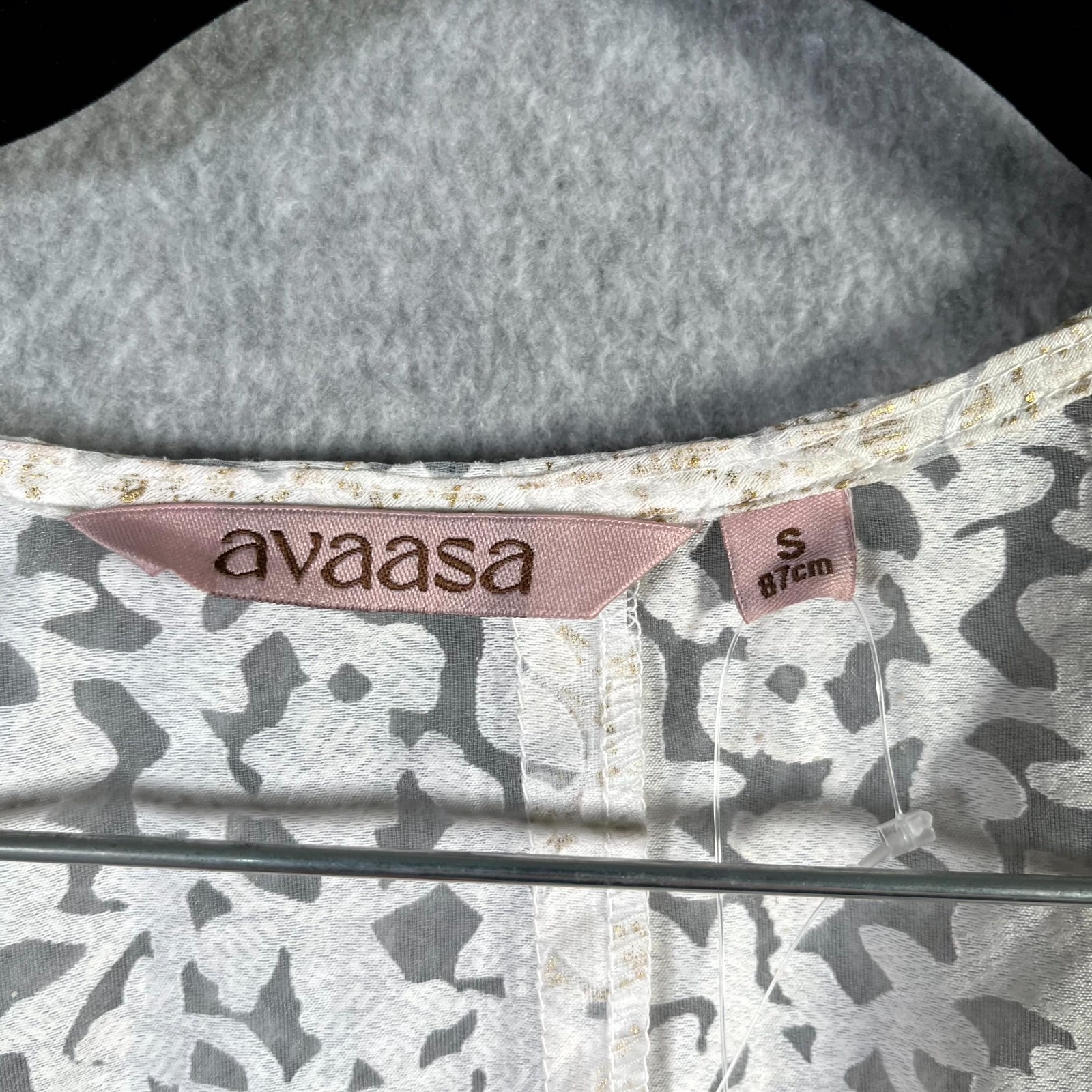 Avaasa Kurta Jacket Womens Small Off White Gold Metallic Sheer Lace Trim Cotton