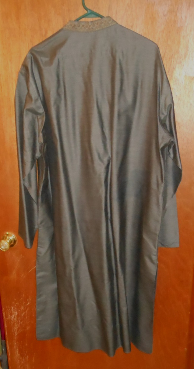 Men’s Embroidered BUDDHA Tunic Charcoal Gold Formal Ethnic Size 44 Long Sleeve