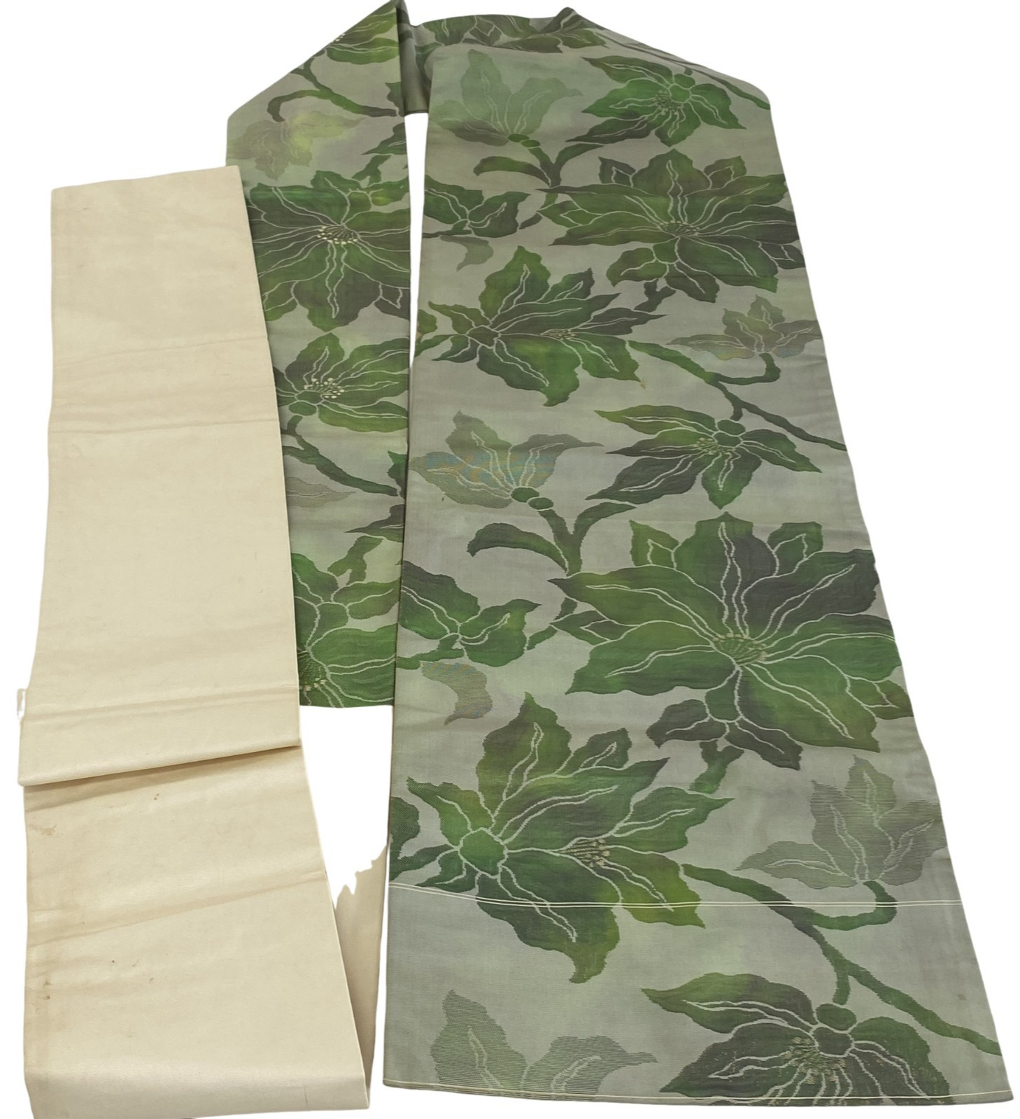 Japanese Vintage Kimono Nagoya Obi Silk Green Drit Traditional 137 x 12 in