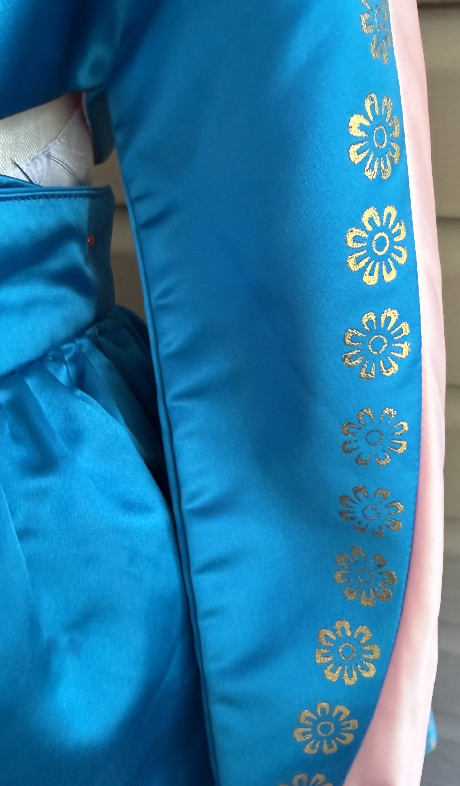 Vintage Korean Traditional Dress Silk Hanbok Pink &Blue w/Petticoat Size S/M