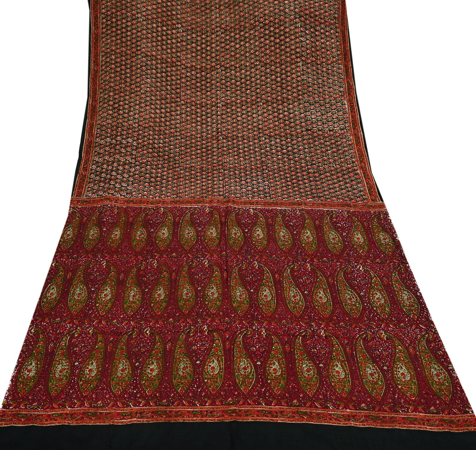 Vintage Sari Black & Maroon Pure Silk Printed Sarees 6yd Craft Fabric Sewing