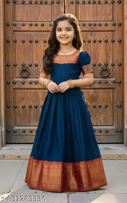 Girls South Indian Silk Lehenga Choli Kids Wedding Festival Party Wear Tradition