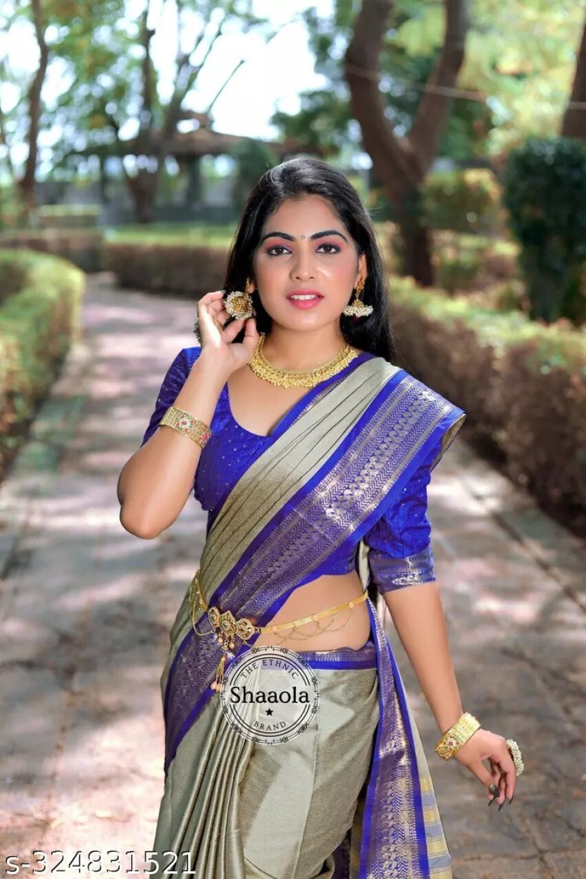 Woven Kanjivaram Jacquard, Pure Silk Saree (Beige)