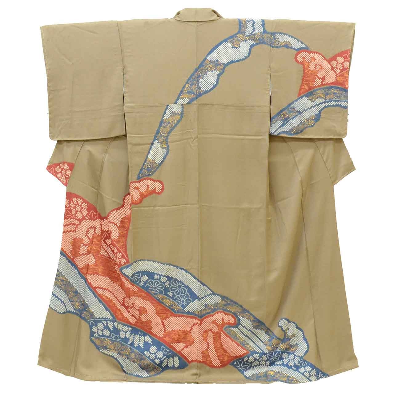 Vintage Japanese Kimono | Houmongi | Gray Silk Shibori | uu2536b
