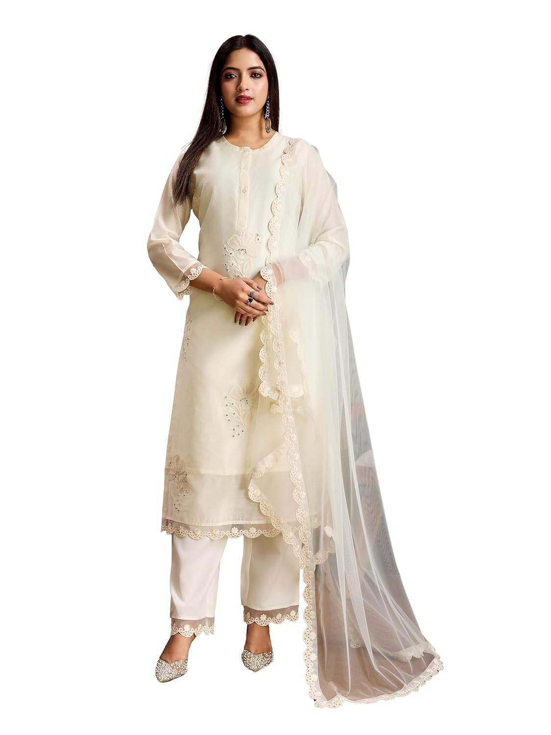 Women’s Chanderi Cotton Silk with Yoke Embroidery Kurta & Silk Crepe Pant Set