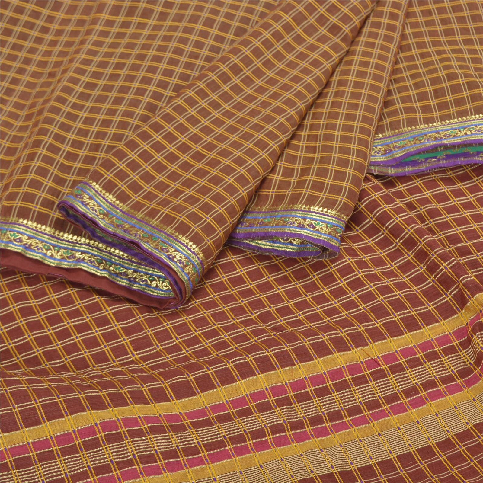 Sanskriti Vintage Dark Red Sarees Blend Cotton Hand-Woven Premium Sari Fabric