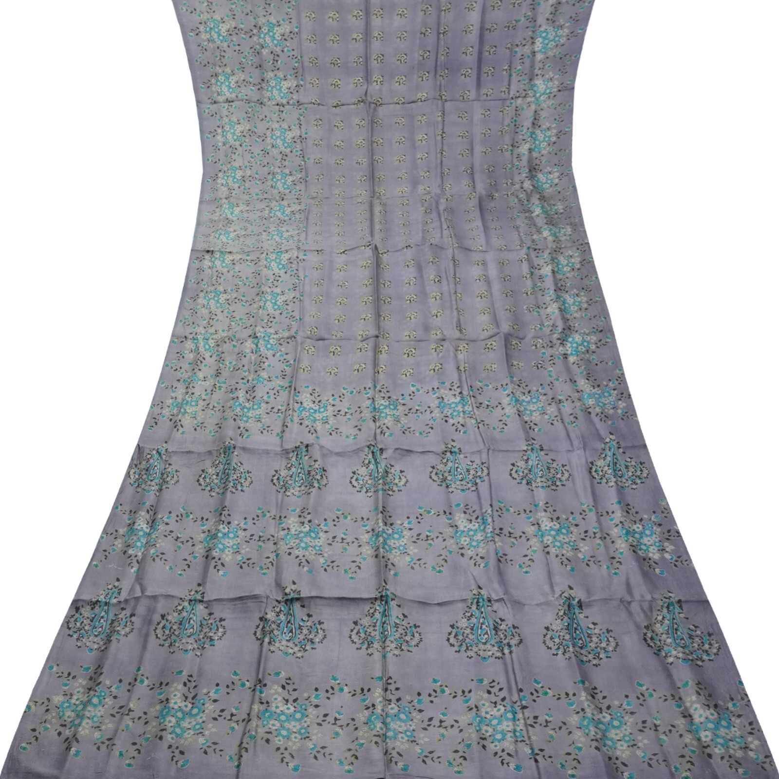 Namaste Vintage Gray Sarees 100% Pure Silk Floral Printed Sari 6YD Craft Fabric