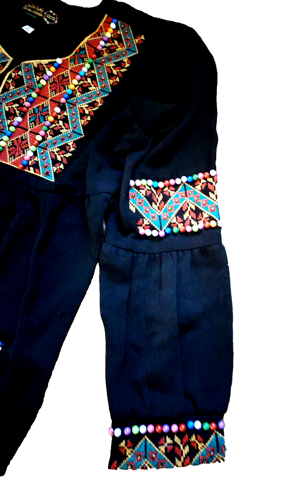 Modern Palestinian Thobe Kaftan Black Abaya – Embroidered and beaded . XL
