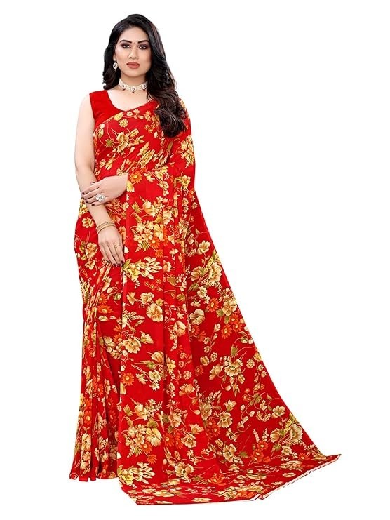 Women’s Floral Printed Georgette Saree with Unstitched Blouse Piece