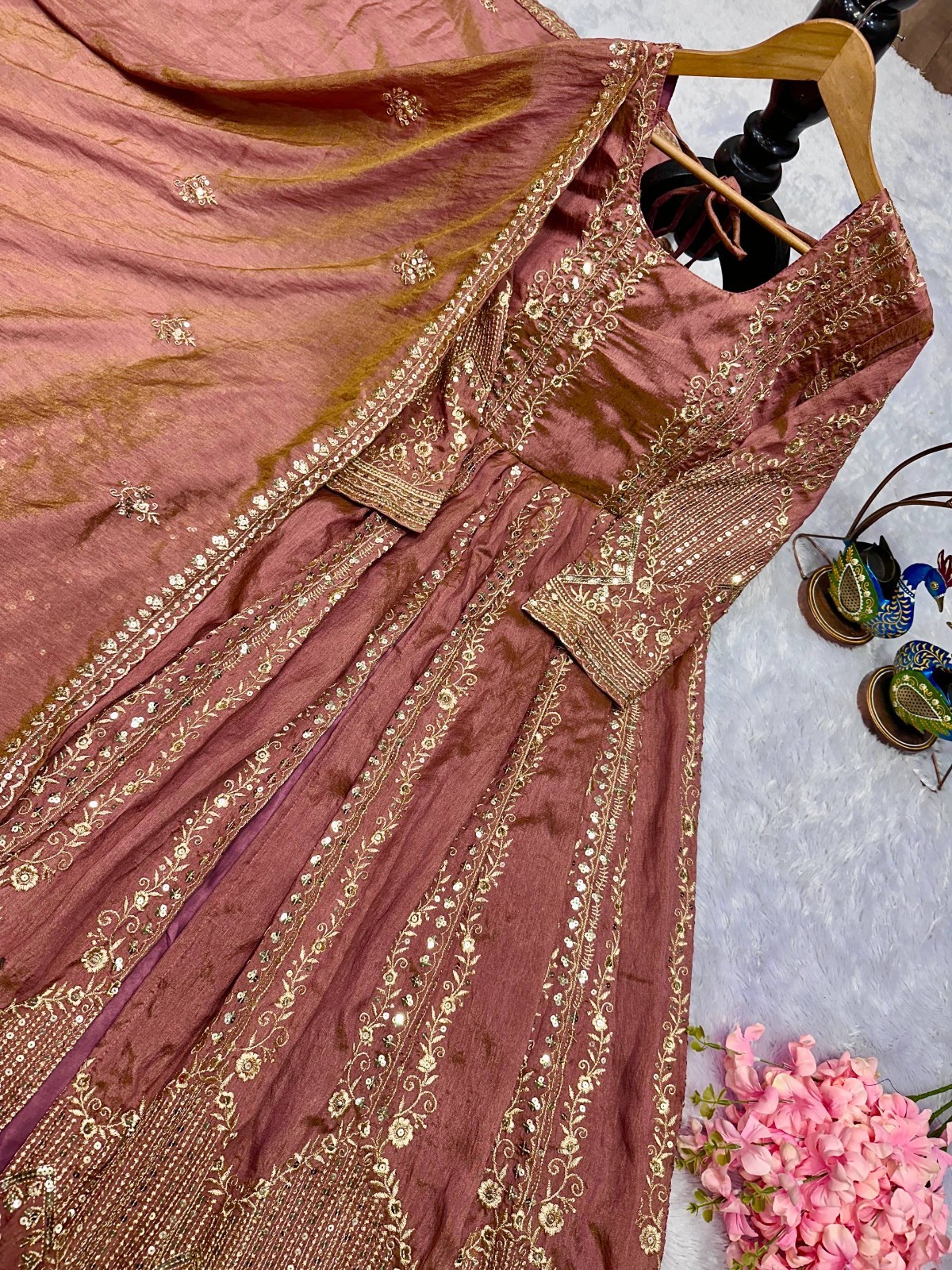 Beautiful Heavy Crunchy Silk Top Lehenga With Dupatta For Indian Party Wear