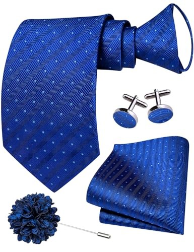 Zipper Ties for Men Pre-Tied Tie Set Silk Paisley Adjustable A Royal Blue