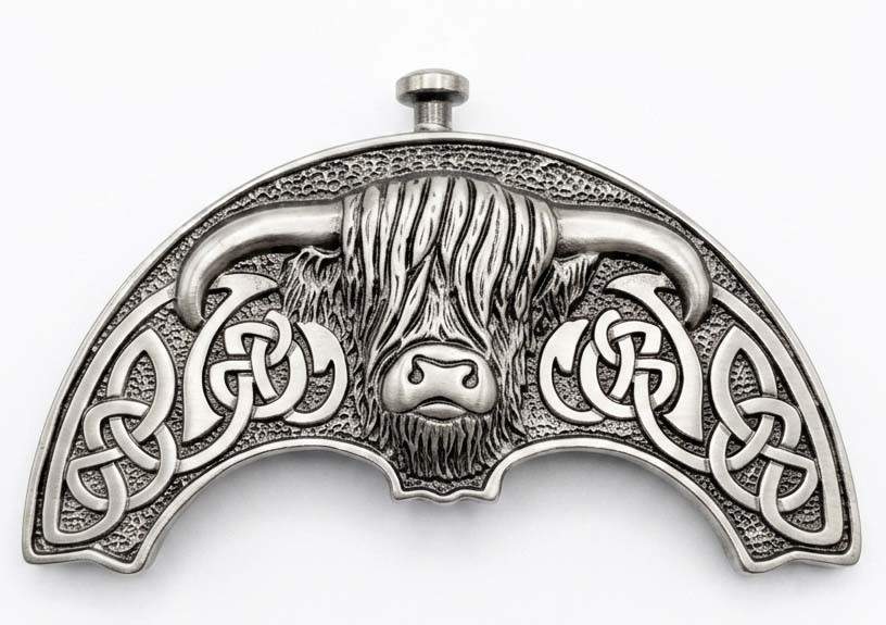 Scottish Highland Kilt Sporran Bull Cantle Celtic Design Antique Silver 4pc Set