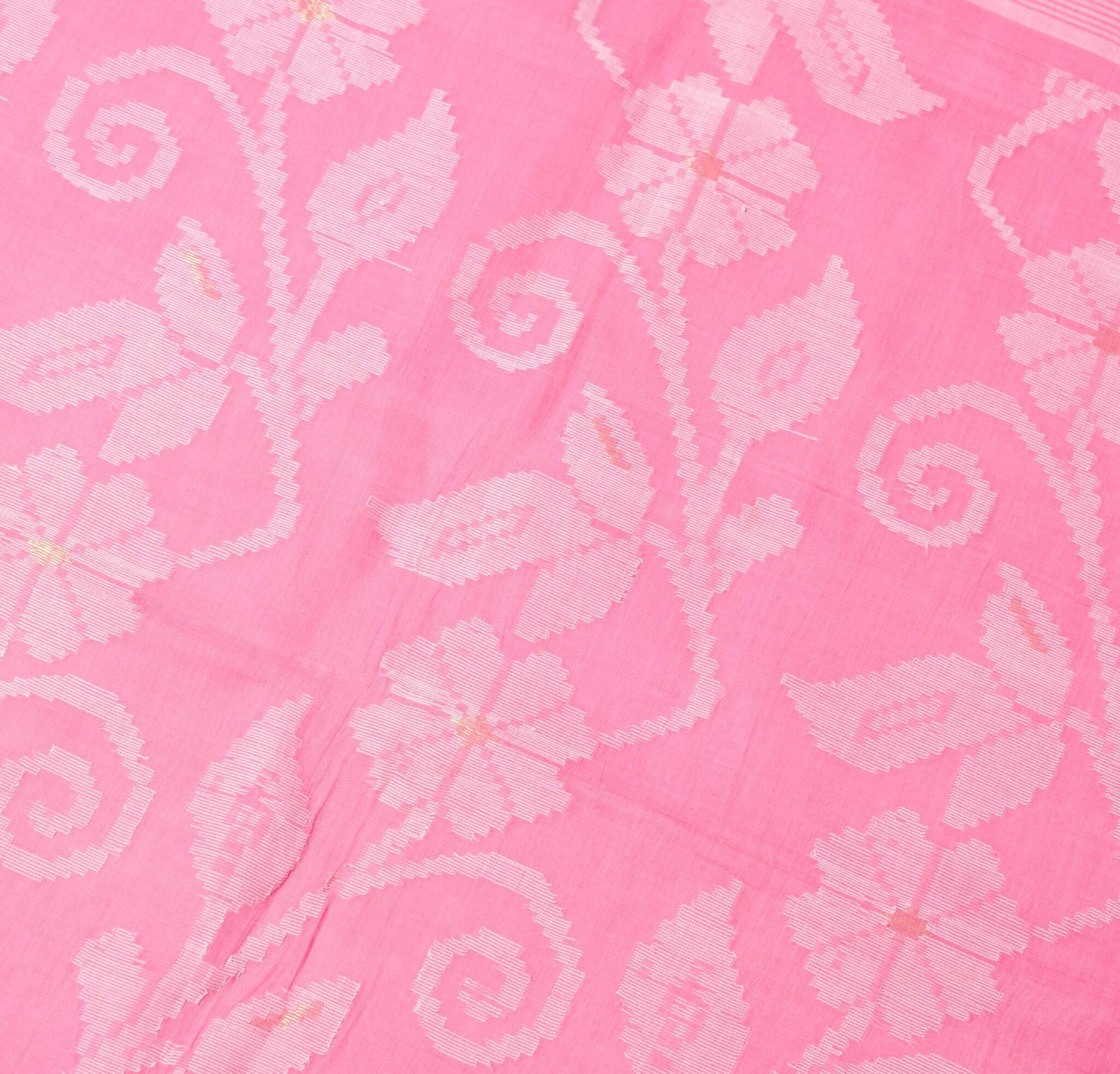 Sushila Vintage Pink Tant Saree 100% Pure Cotton Bengal Handloom 5YD Sari Fabric