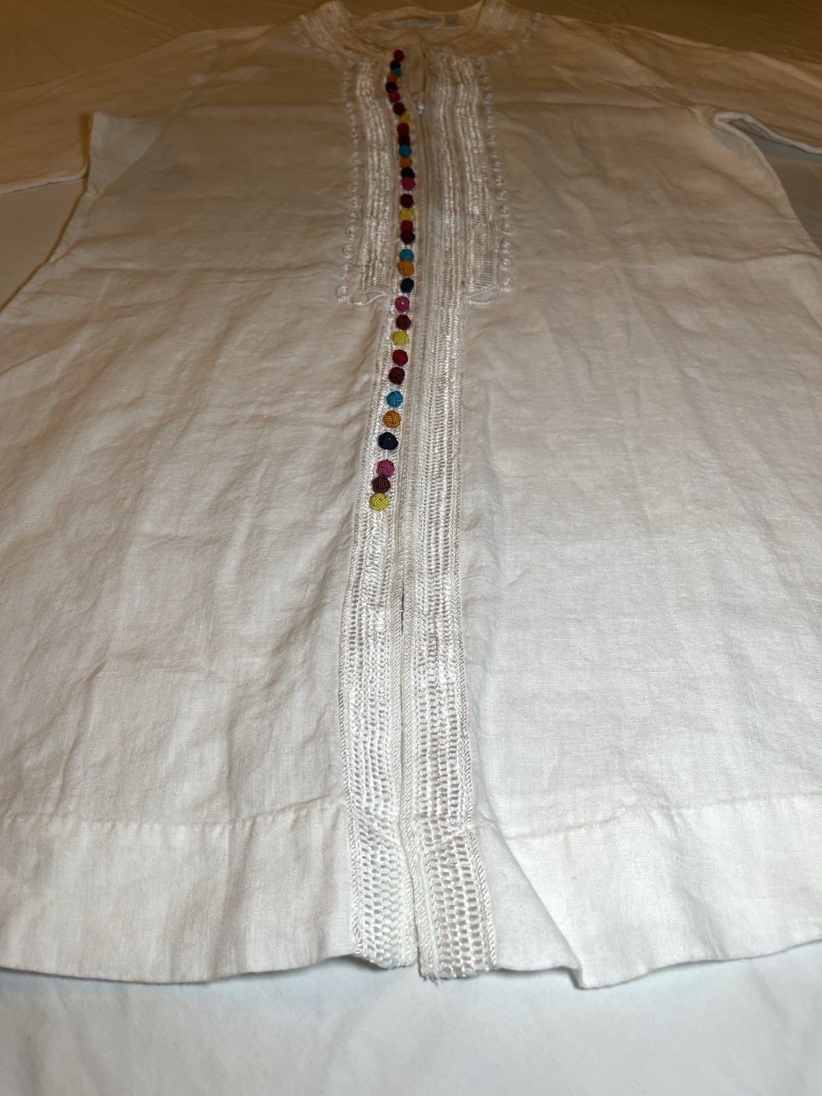 Soft Surroundings Women’s White Linen Embroidered Kurta Medium Made in India