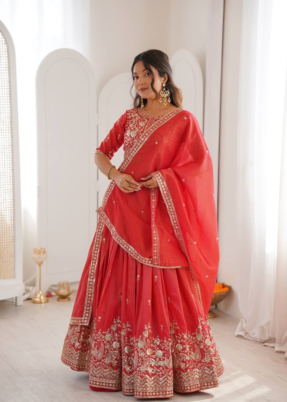 New Latest Heavy Simmer Silk Red Lehenga Choli With Dupatta For Wedding Wear