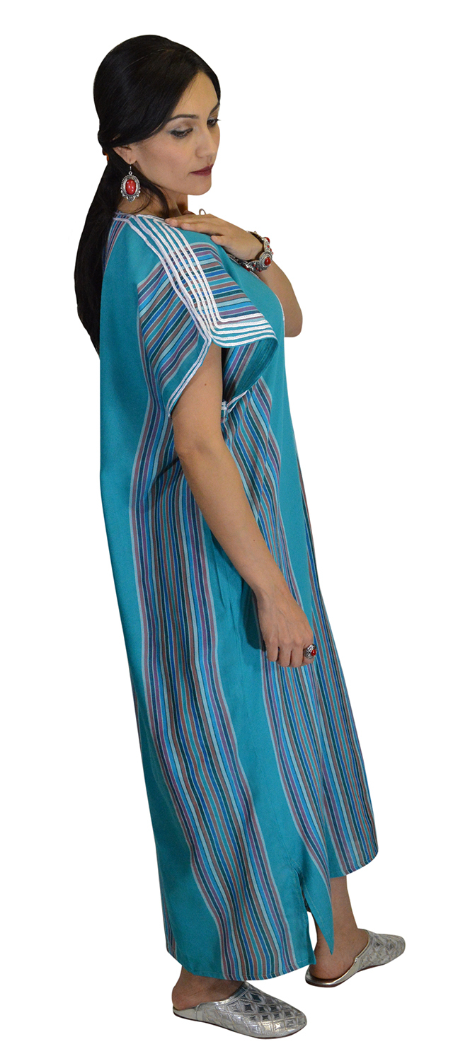 Moroccan Kaftan Caftan Beach Cover Up Summer Dress Casual Linen Sm-Lg Teal