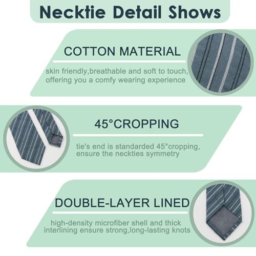 Skinny Ties for Men,Cotton Linen Neck Tie for Daily Blue Striped Tie