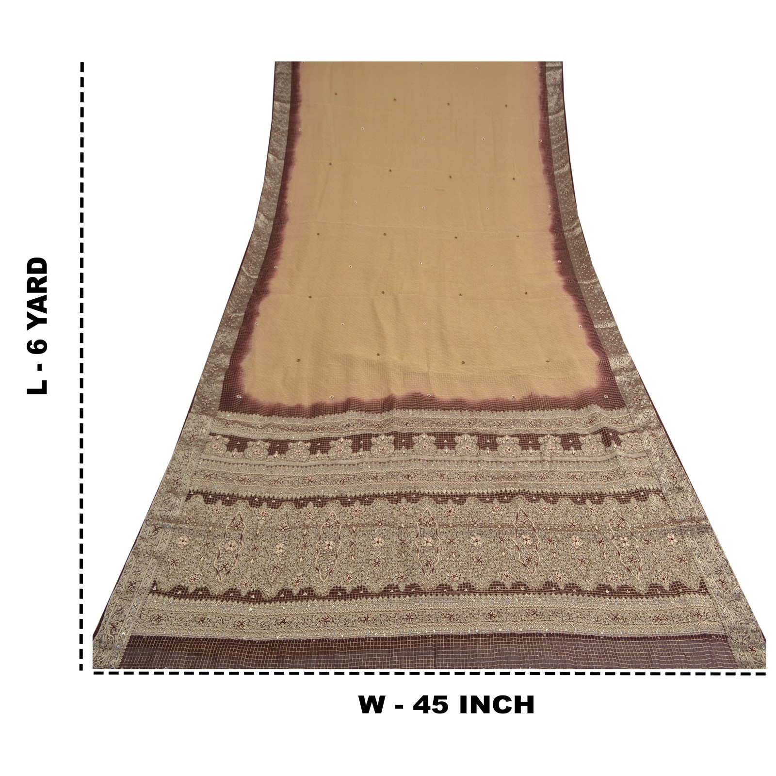 Sanskriti Vintage Sarees Brown Georgette Hand Beaded Zari Brocade Sari 6Ydfabric