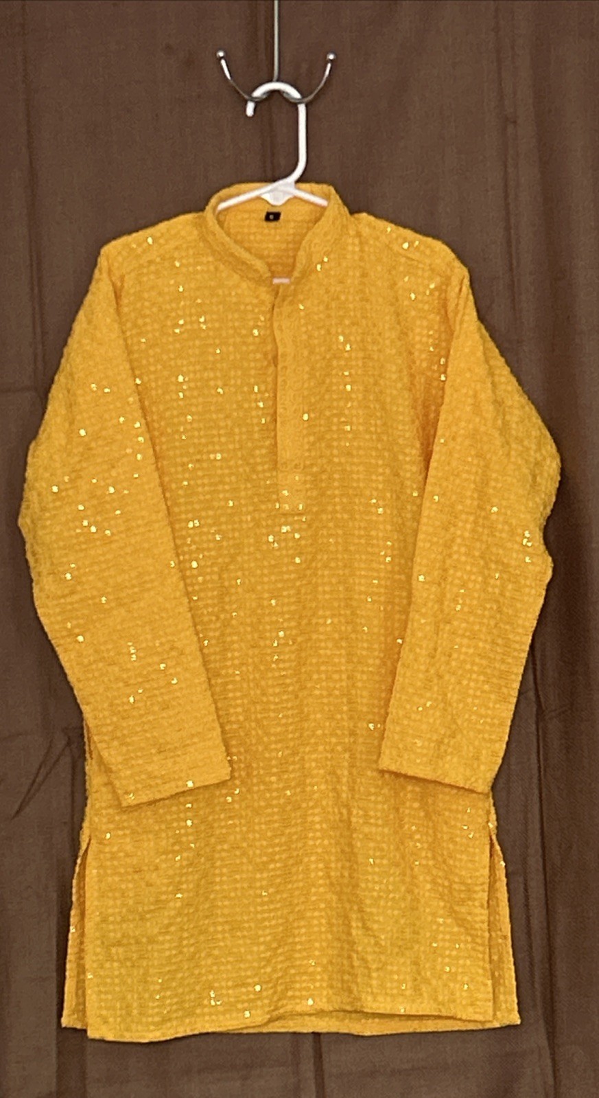 Boys Traditional Chikankari Sequins Kurta Color-Yellow Chest-15in L- 25in New