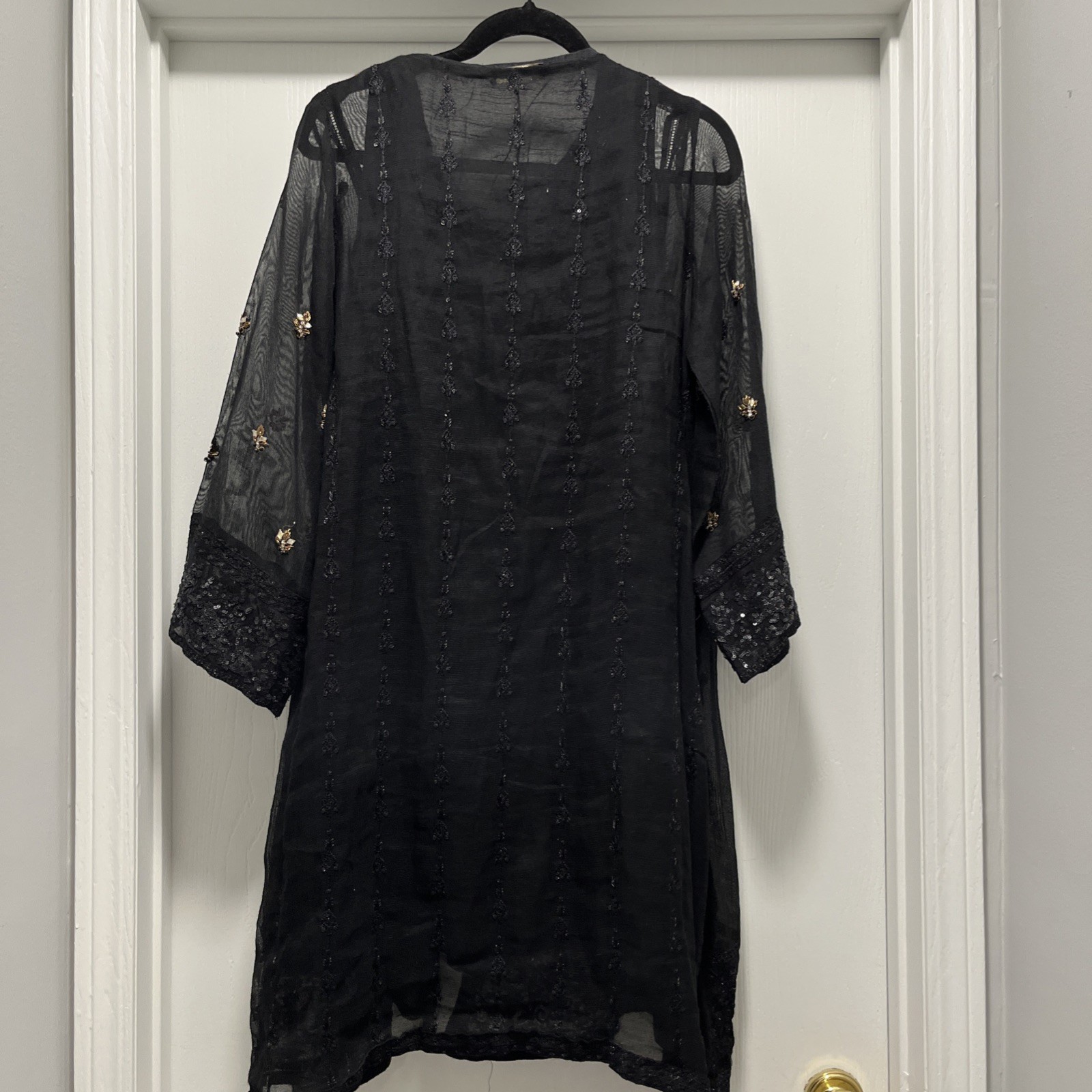 Dhanak Brpakistani M stitched Embroidered Sequin Work Hand Made Lace Shirt/Dress