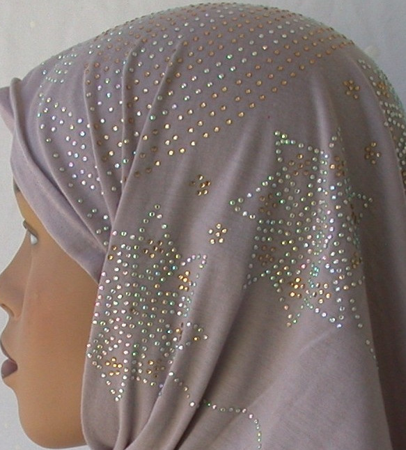 GREY Fashion Rhinestones Jersey Scarves 28 x 70 inch Hijab