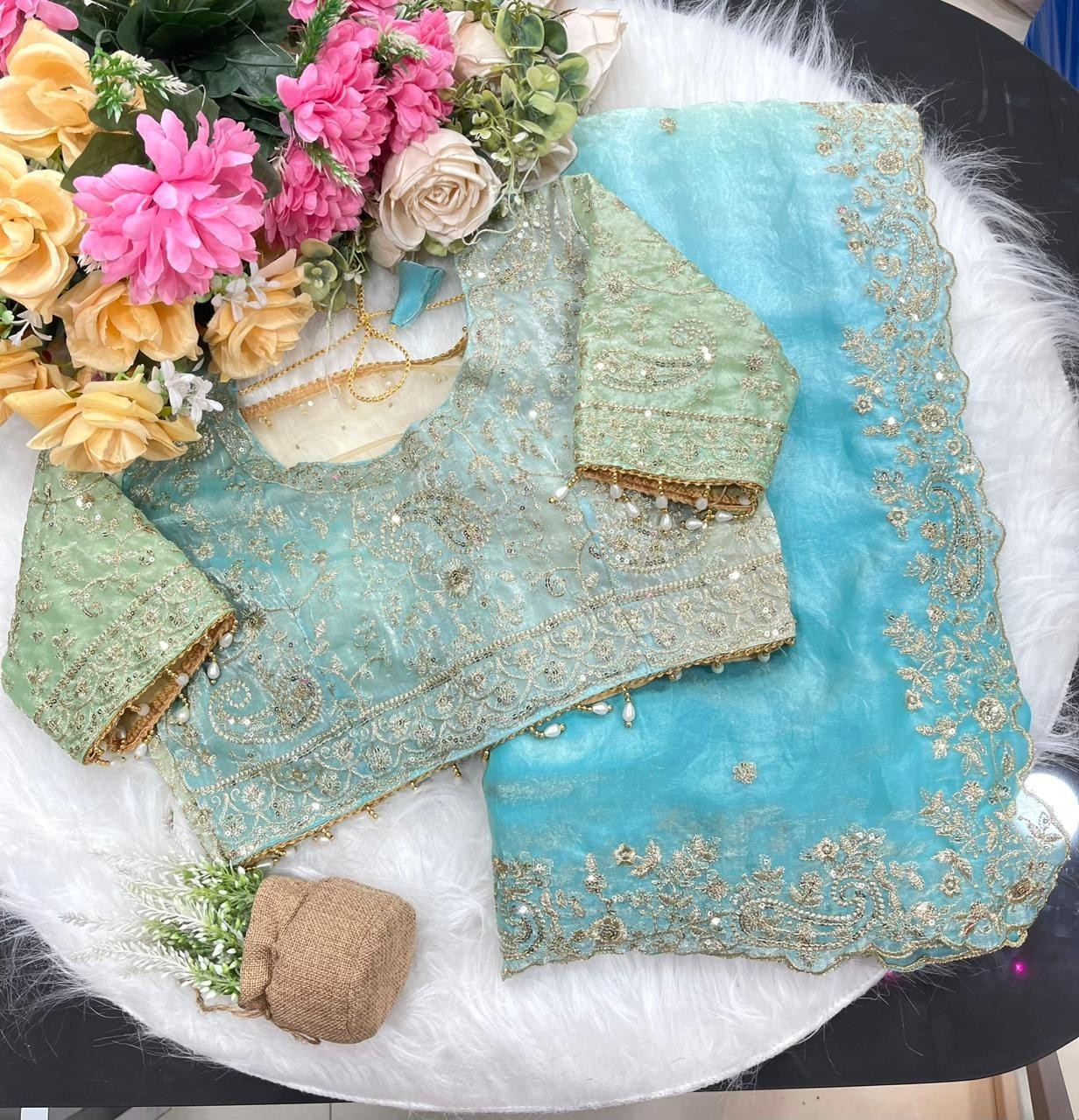 Ready to Wear Fendy Satin Saree with Heavy Sequin Embroidery | Designer Border &