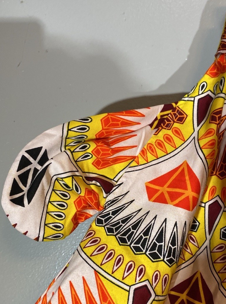 Maxi Circle Skirt African Ankara Print Diamonds Maroon Orange Yellow W/Hair Wrap