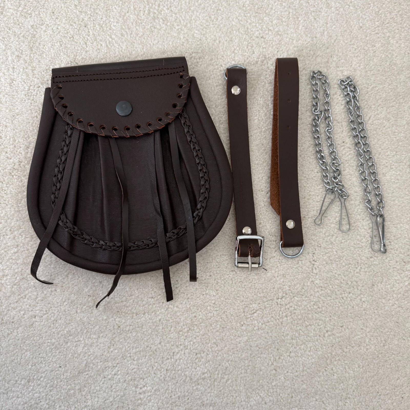 Brown Leather Kilt Sporran New Premium Design Leather Sporran with free chain