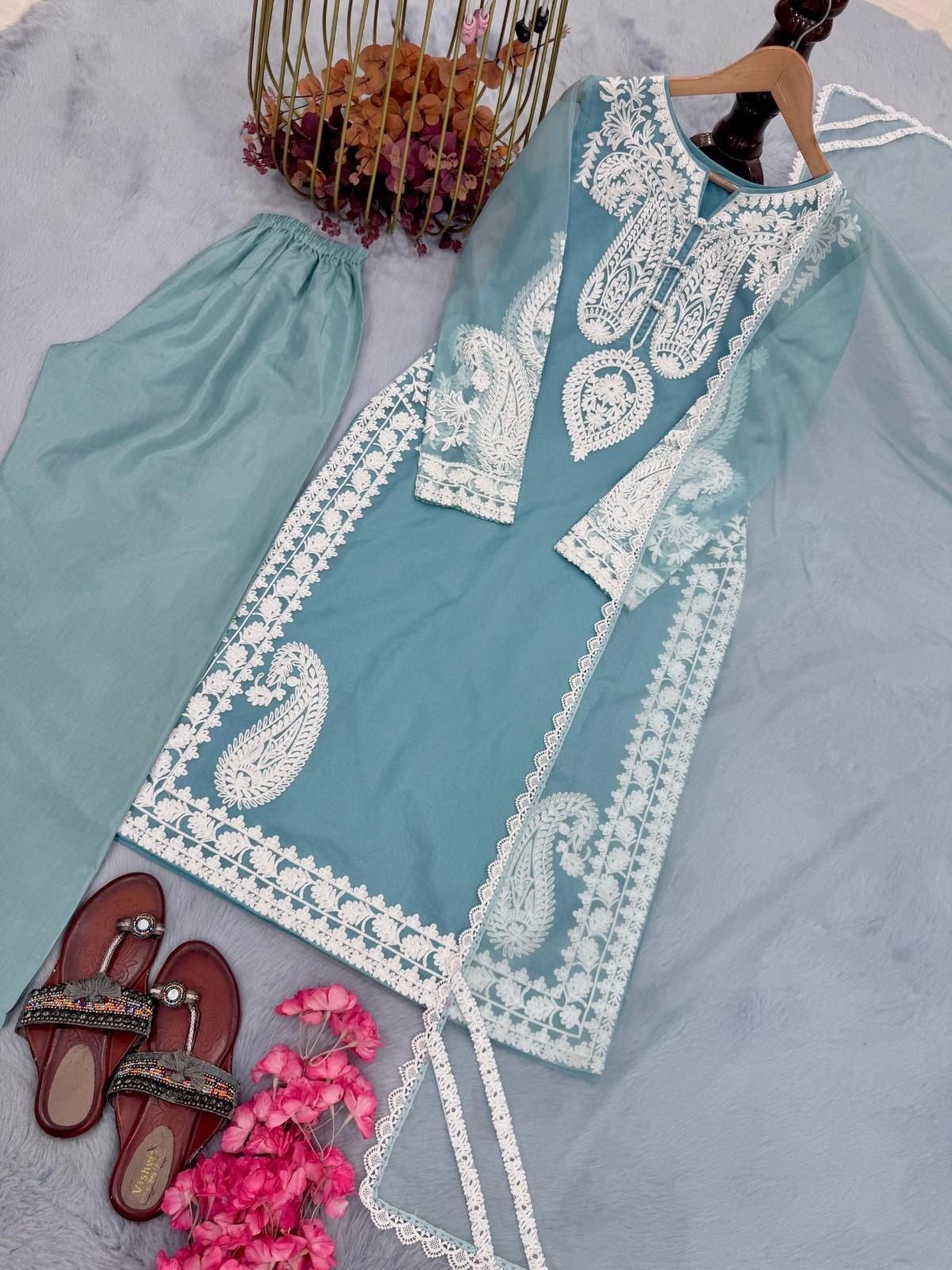 Bollywood Style Nylon Organza Silk Salwar Kameez With Dupatta For Women