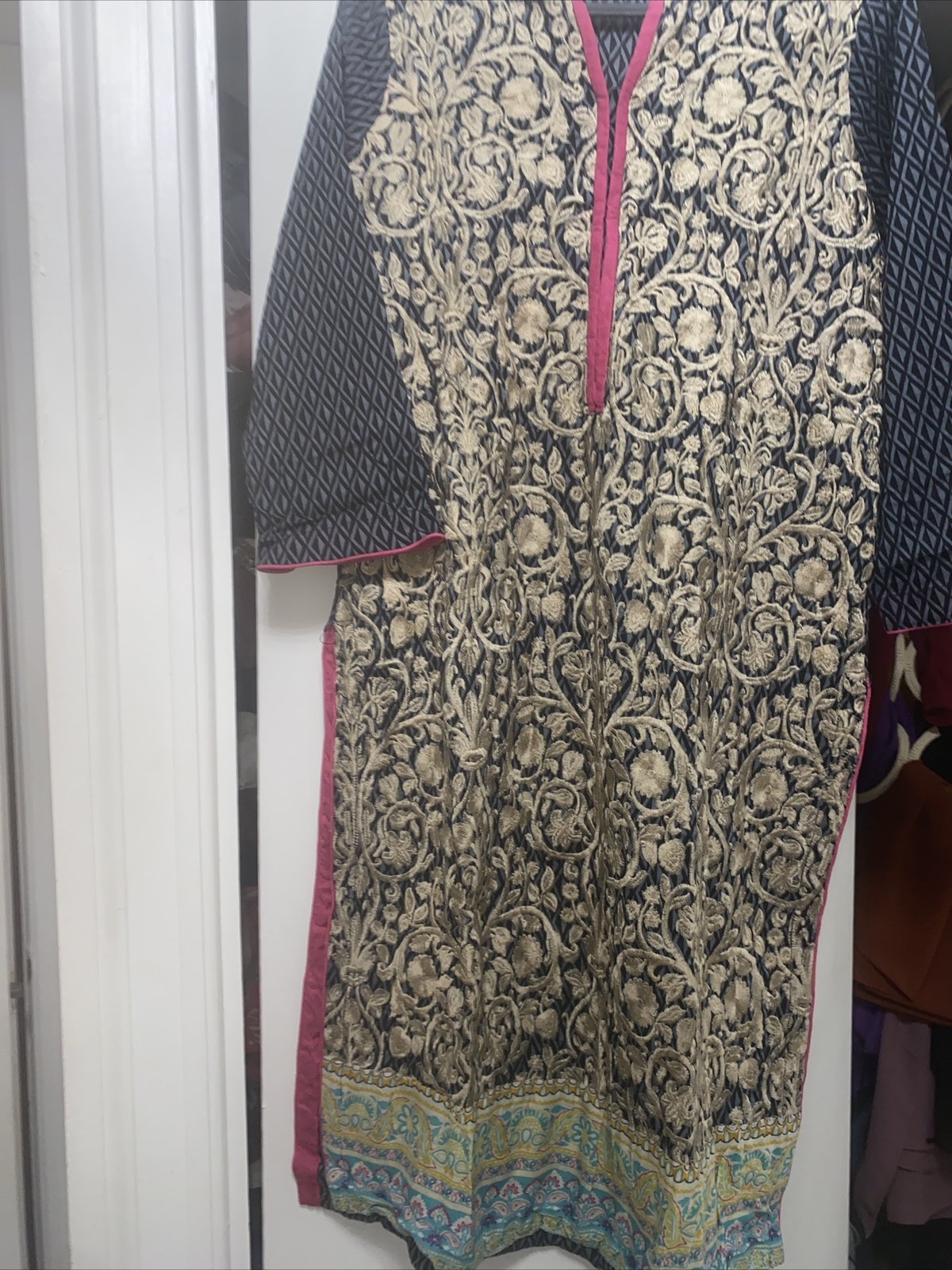 3 piece Embroidered Khaadi suit large full work, cotton lawn chiffon dupatta top