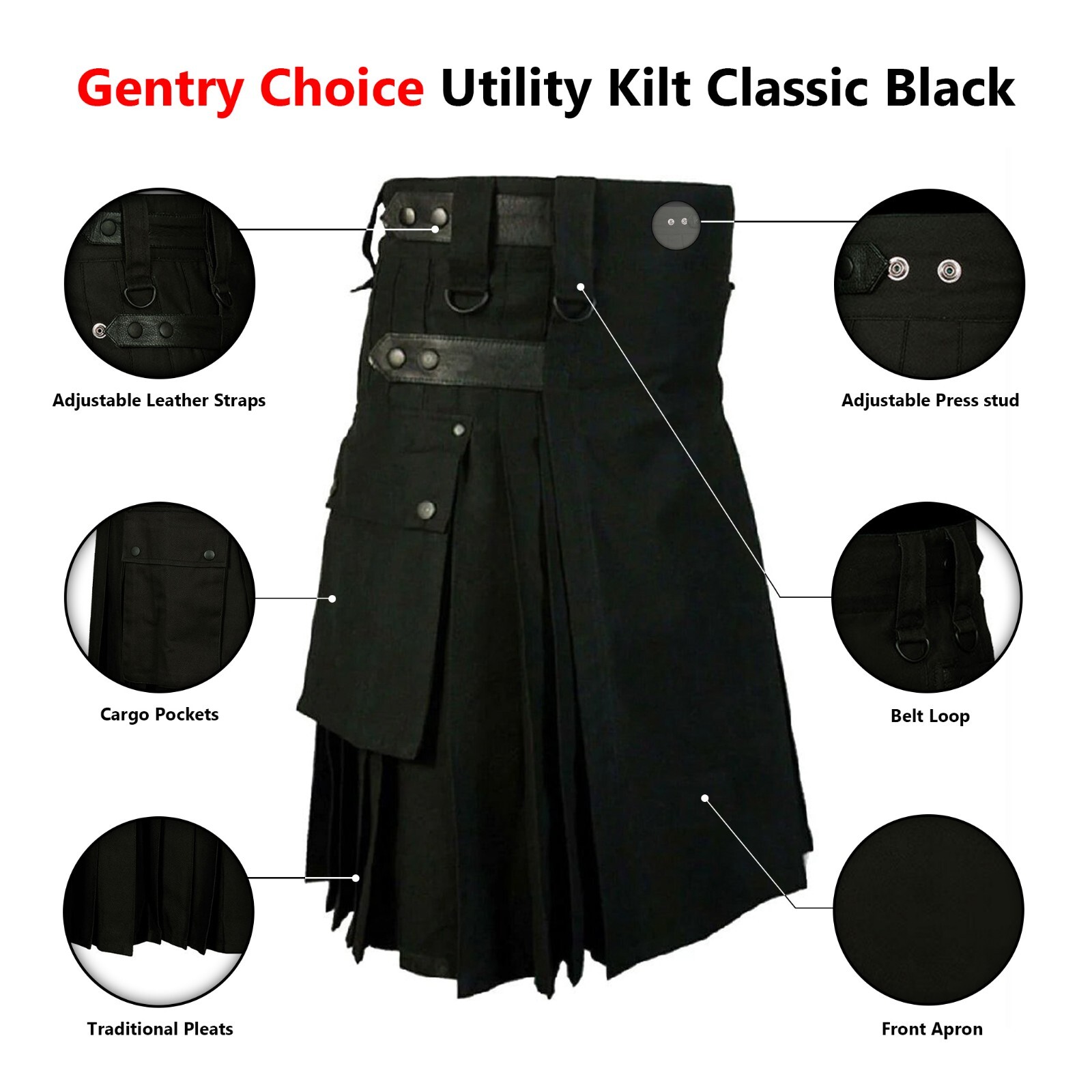 Fashion Utility Kilt Black Scottish Outfit Highlander Games Kilt wedding Dress