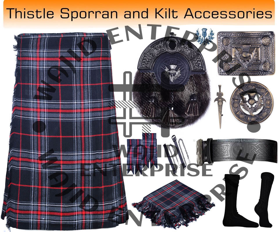 Scottish Handmade Spirit of Bruce Tartan 8 yard Kilt & Accessories for Men’s
