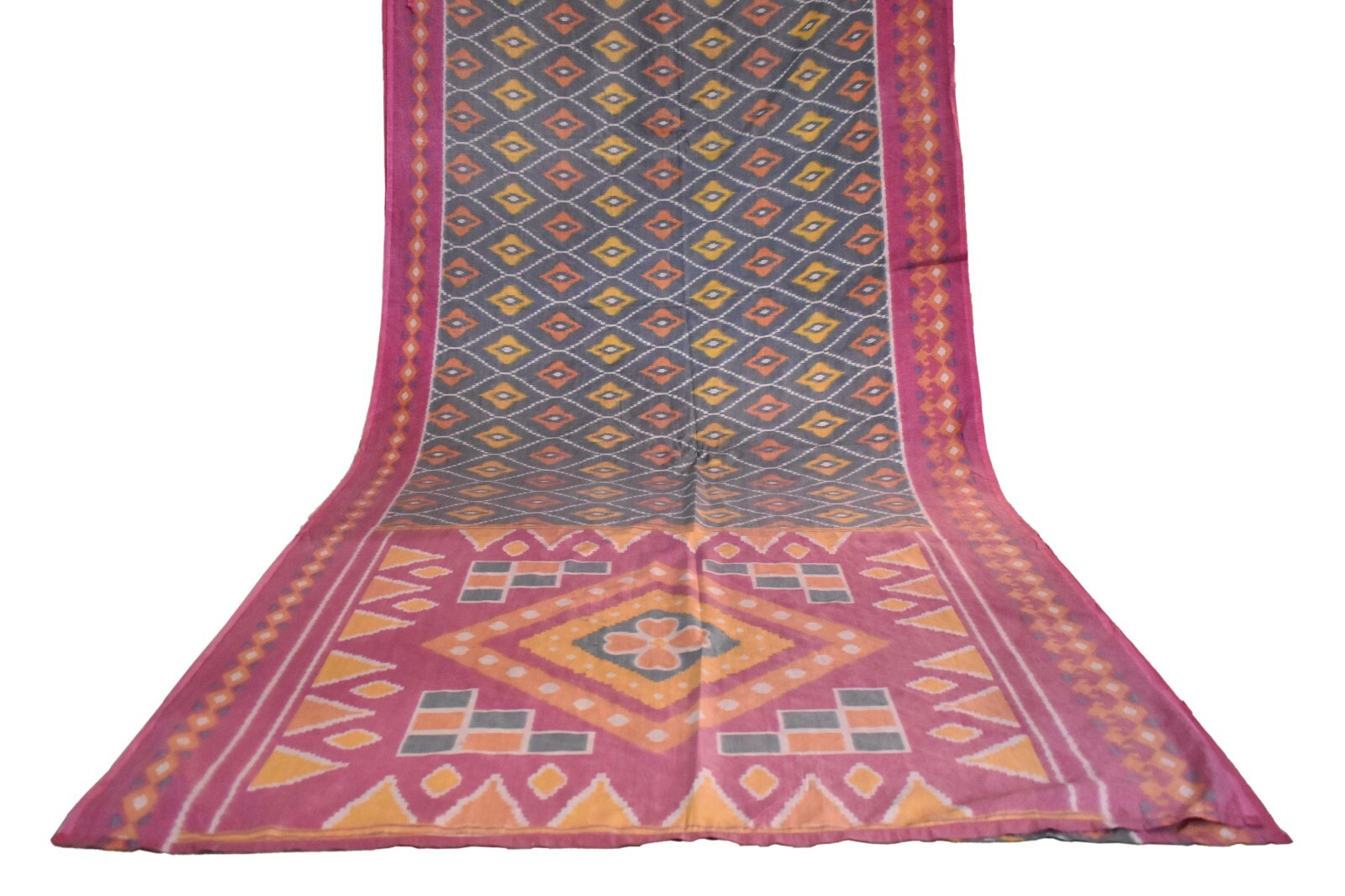 FNC Vintage Blue Sambalpuri Ikat Sarees Handwoven Art Silk Sari Fabric Antique