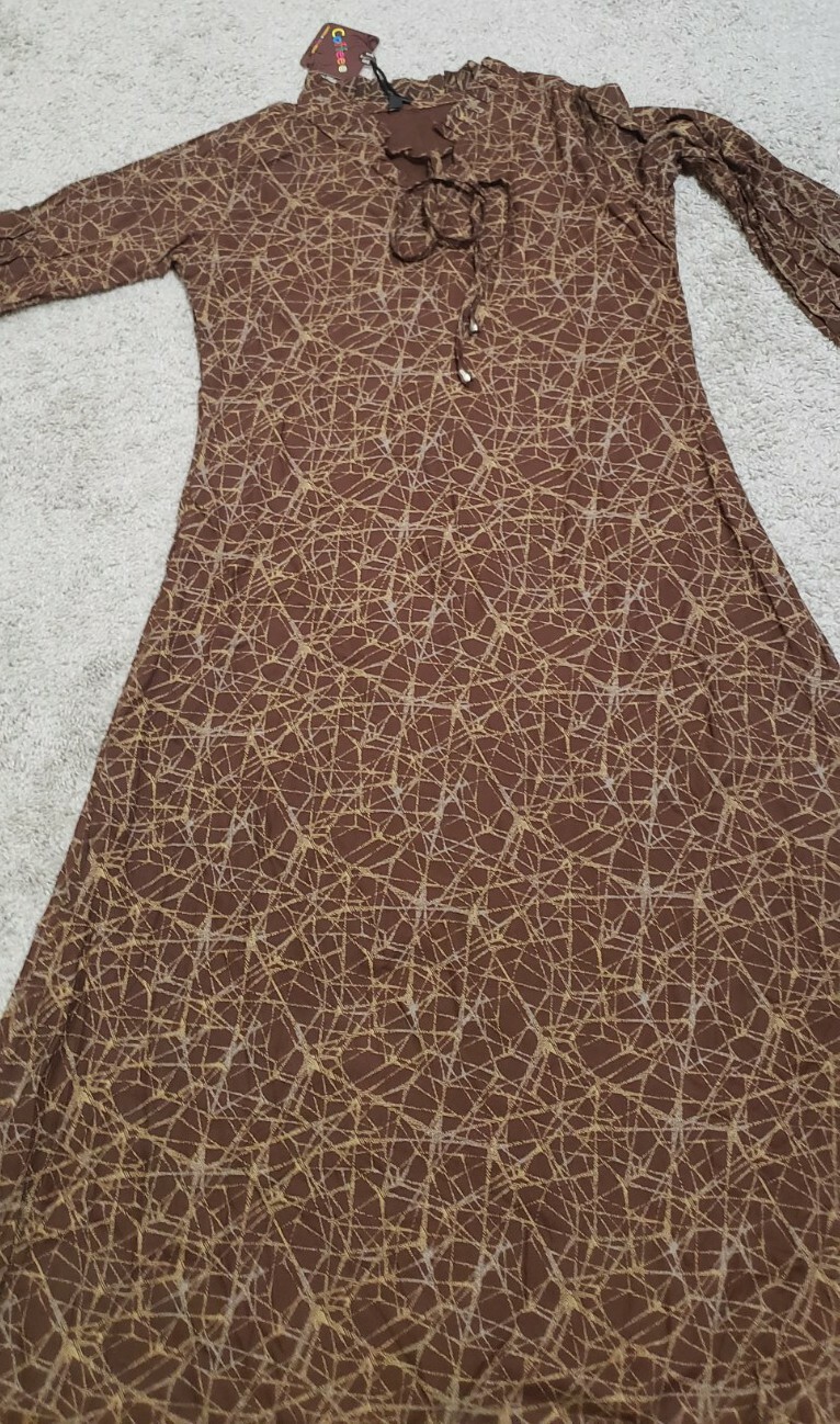 Indian Ladies Cotton long sleeve Ruffle neck Brown Kurti Size S To M