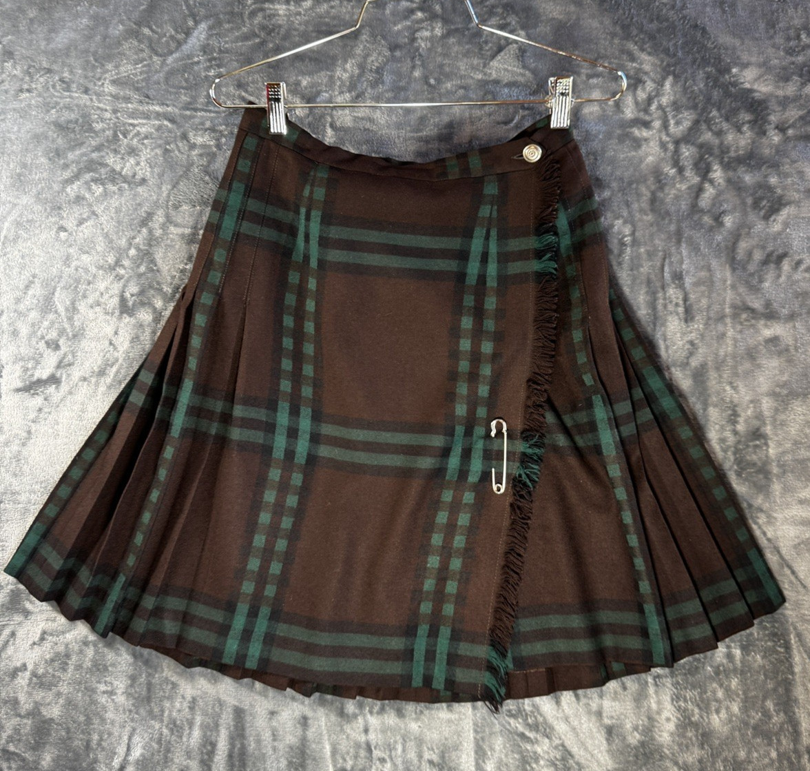 Vintage Highland Queen Brown Watch Tartan Wrap Kilt Skirt 100% Virgin Wool Small