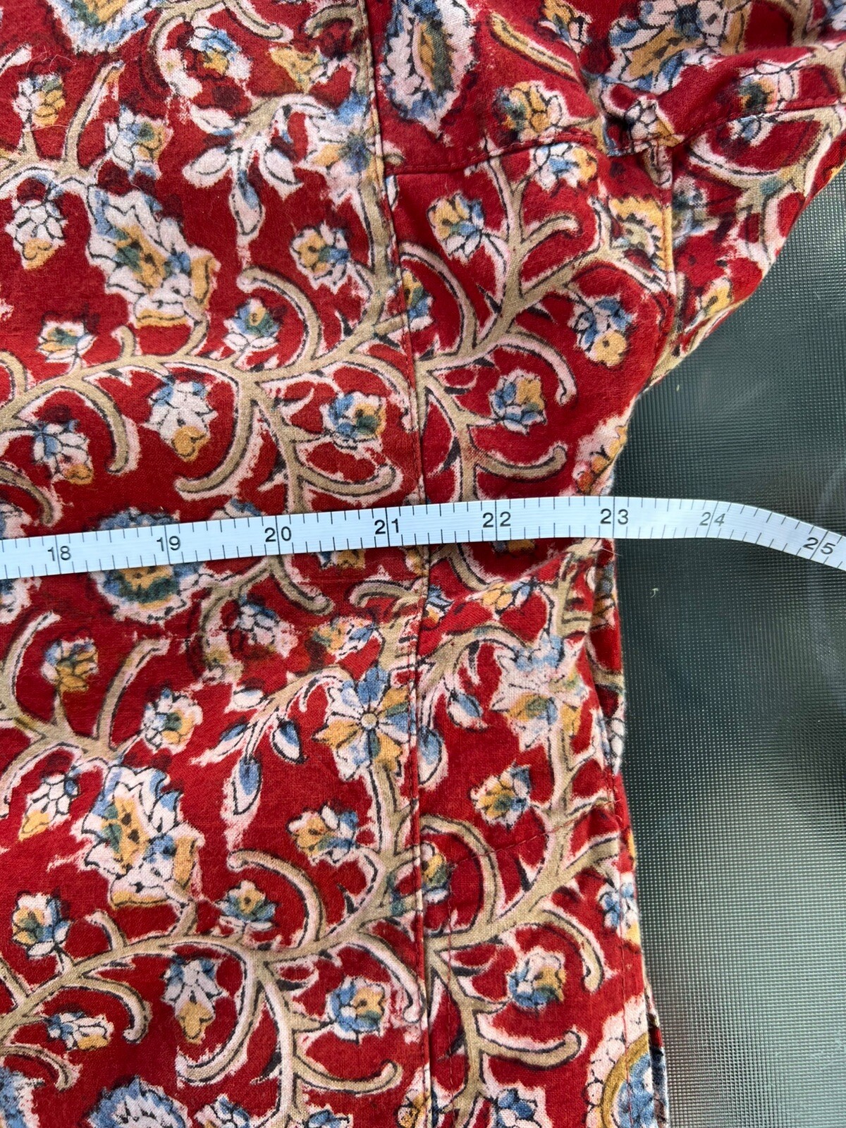 Rasi 100% Cotton Block Printed Red Stylized Floral Kurti Size 40 Unisex Pockets