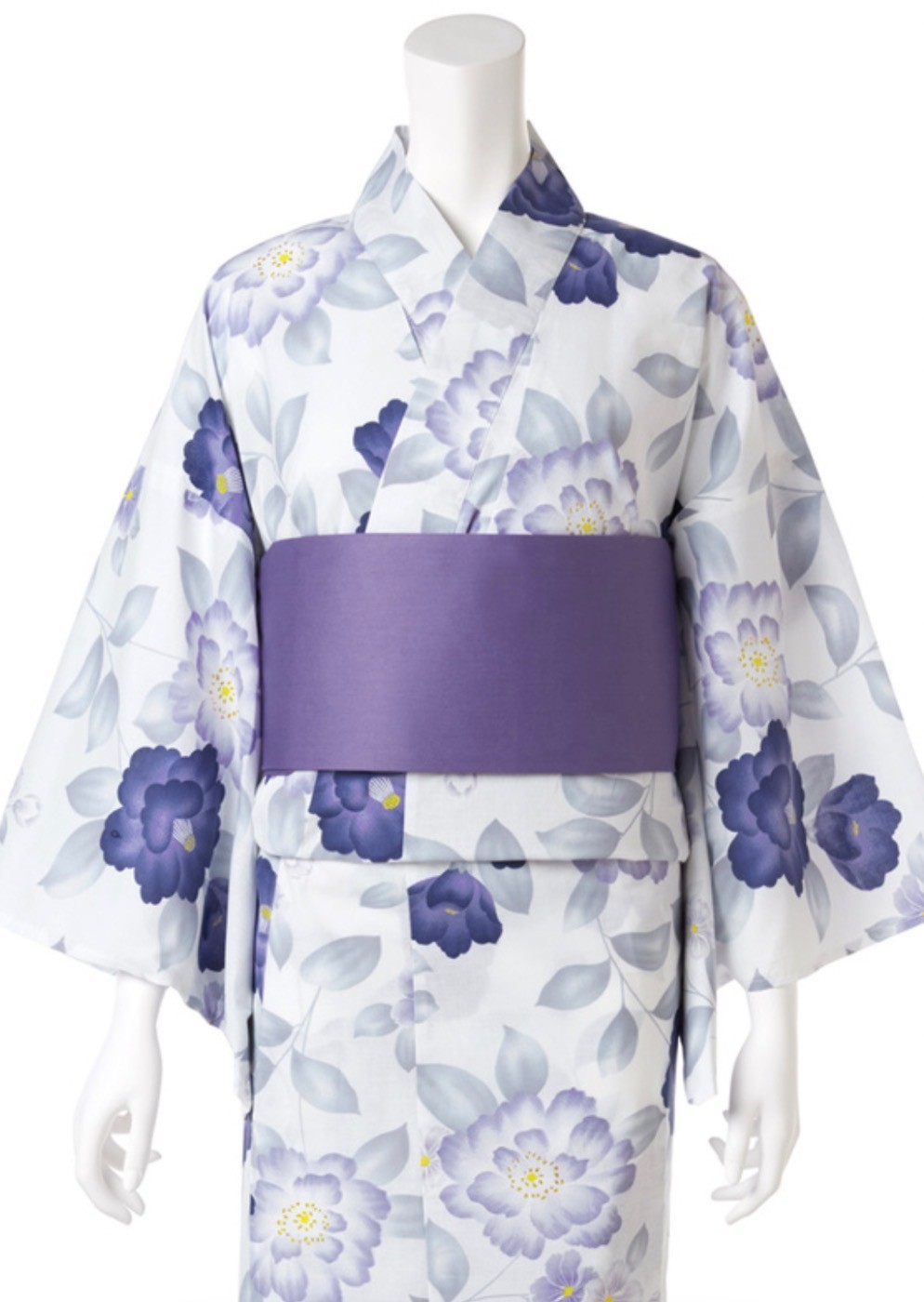 Japanese Yukata Set Women Cotton Kimono Summer Festival Floral Purple Obi Belt