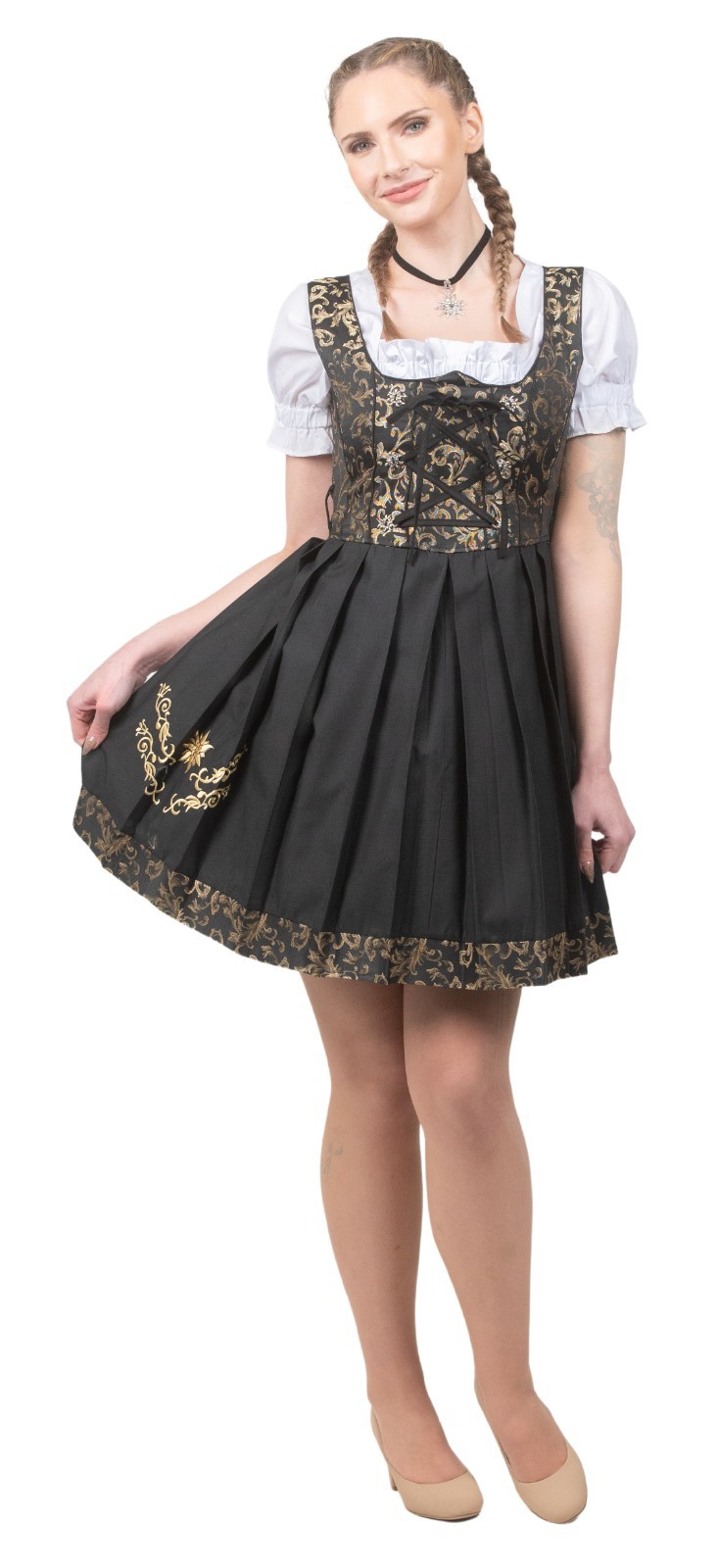 S 6 Short German Dirndl Dress 3 PIECE SET Oktoberfest EMBROIDERED Waitress Party