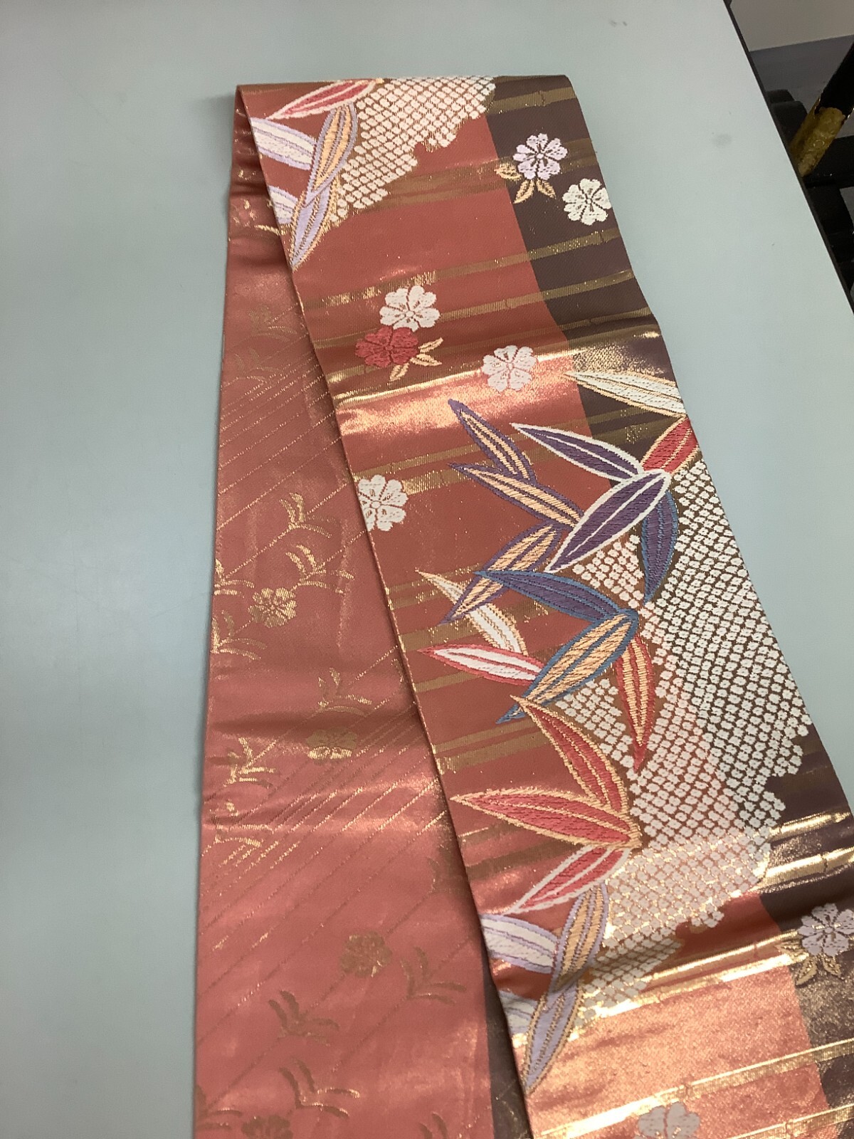 Japanese Vintage Kimono Han Obi silk pink tradition expensive embroidery 170x6in