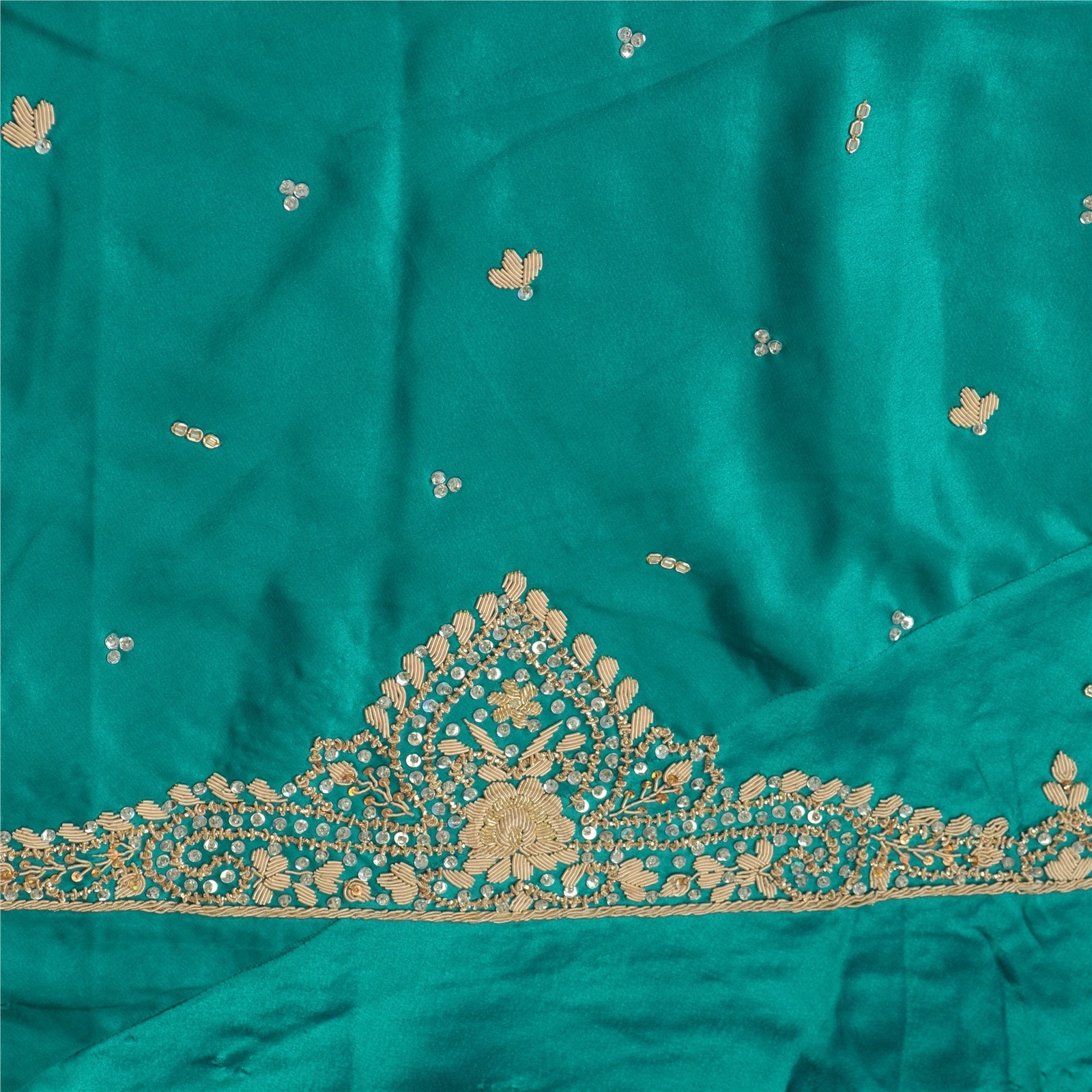 Sanskriti Vintage Blue Long Lehenga Satin Silk Hand Embroidered Zardozi Unstitch