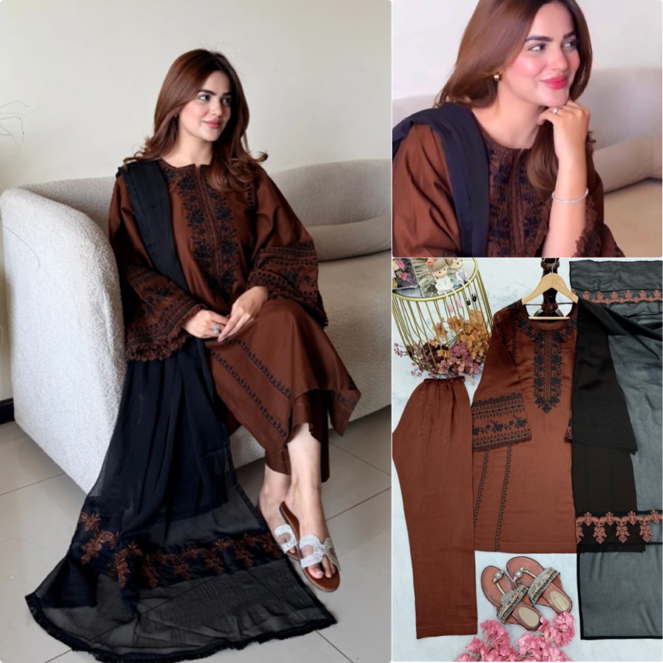 Designer Pure Roman Silk Top with Bottom and Heavy Faux Georgette Dupatta Thread
