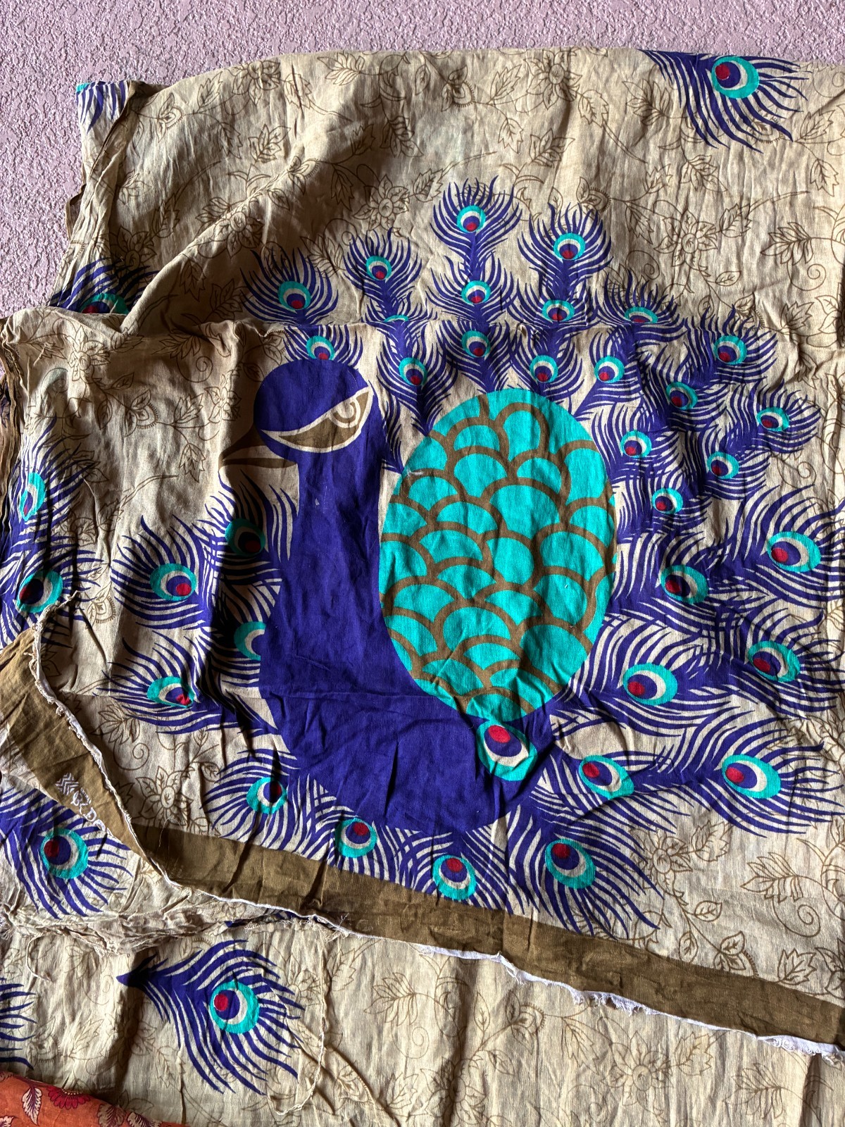 Cotton Peacock Sari and Krishna/Arjuna Cotton Blend Sari